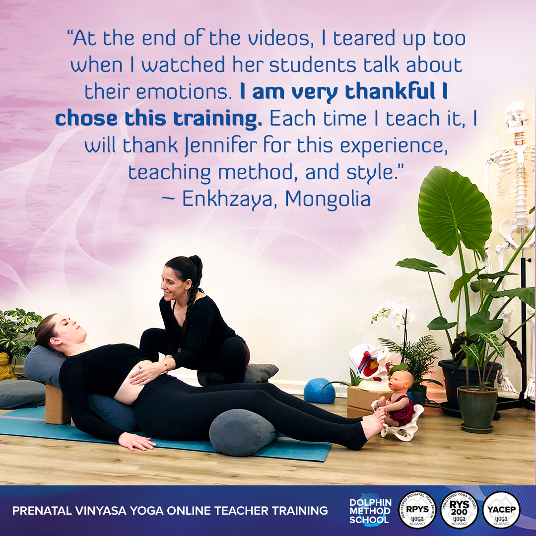 At the end of the videos, I teared up too when I watched her students talk about their emotions. I am very thankful I chose this training. Each time I teach it, I will thank Jennifer for this experience, teaching method, and style. ~ Enkhzaya, Mongolia. Online Prenatal Yoga Teacher Training - Yoga Alliance RPYT